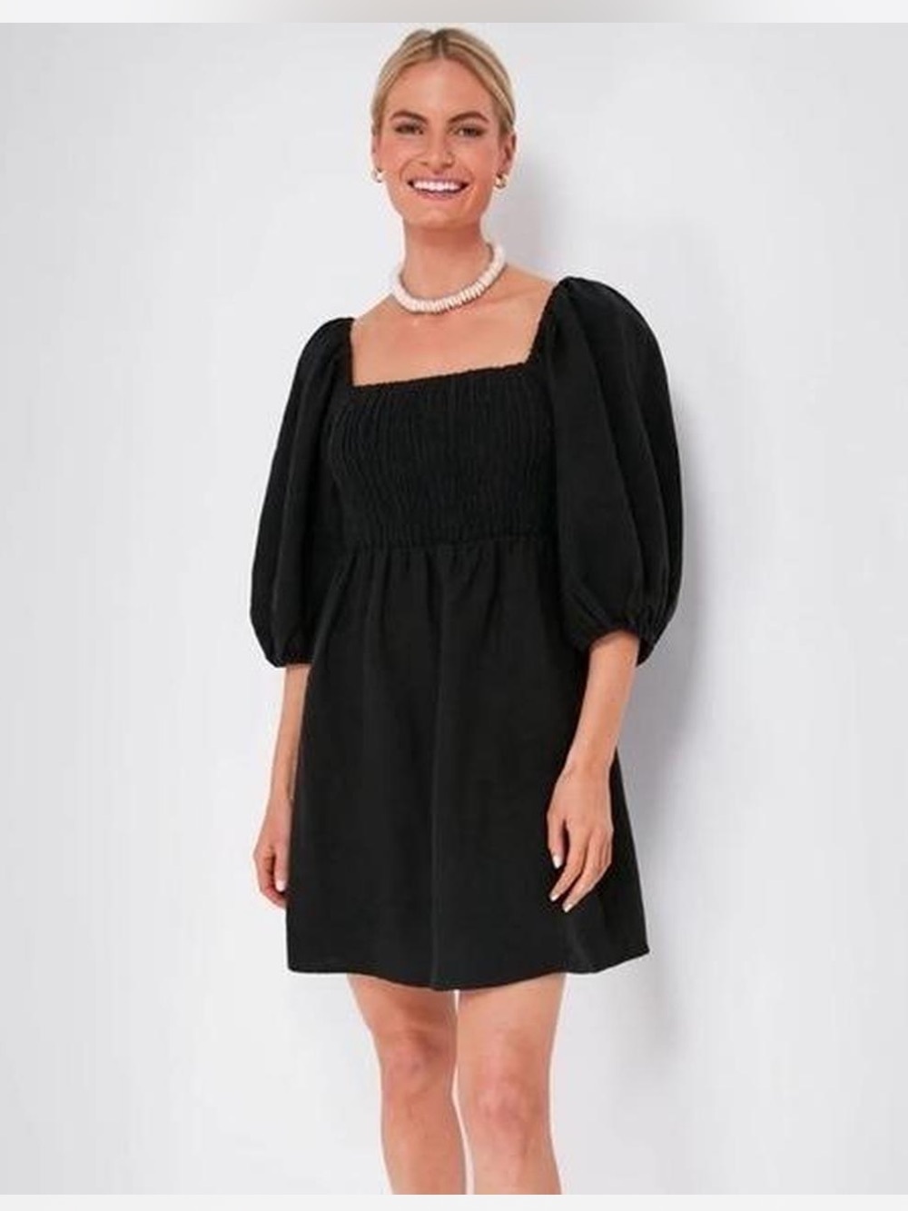 Tuckernuck Black Smocked Linen Dress Small